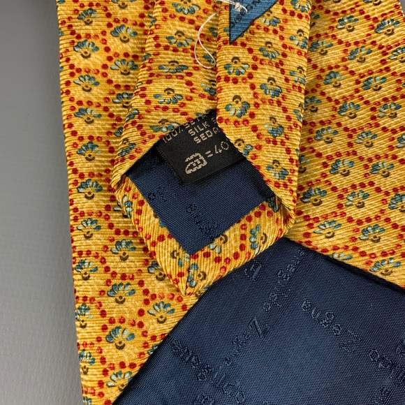ERMENEGILDO ZEGNA Yellow & Red Circle Print Silk Tie - Picture 3 of 4